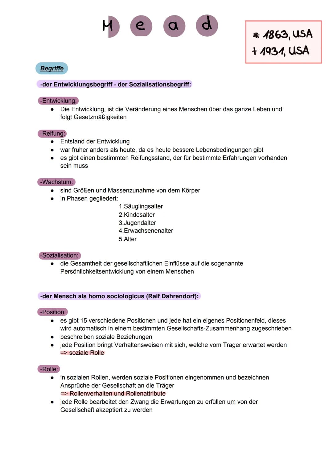 Begriffe
-Reifung:
-der Entwicklungsbegriff - der Sozialisationsbegriff:
●
M
e
-Wachstum:
-Entwicklung:
Die Entwicklung, ist die Veränderung