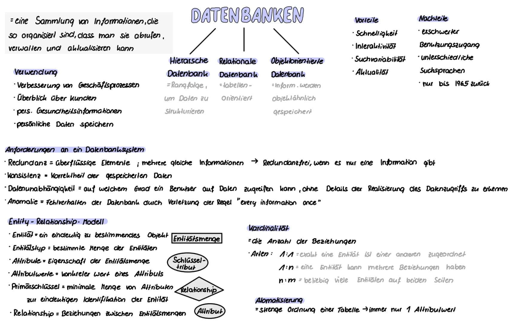 = eine Sammlung von Informationen, clie
so organisiert sind, class man sie abrufen,
verwalten und aktualisieren kann
Verwendung
• Verbesseru