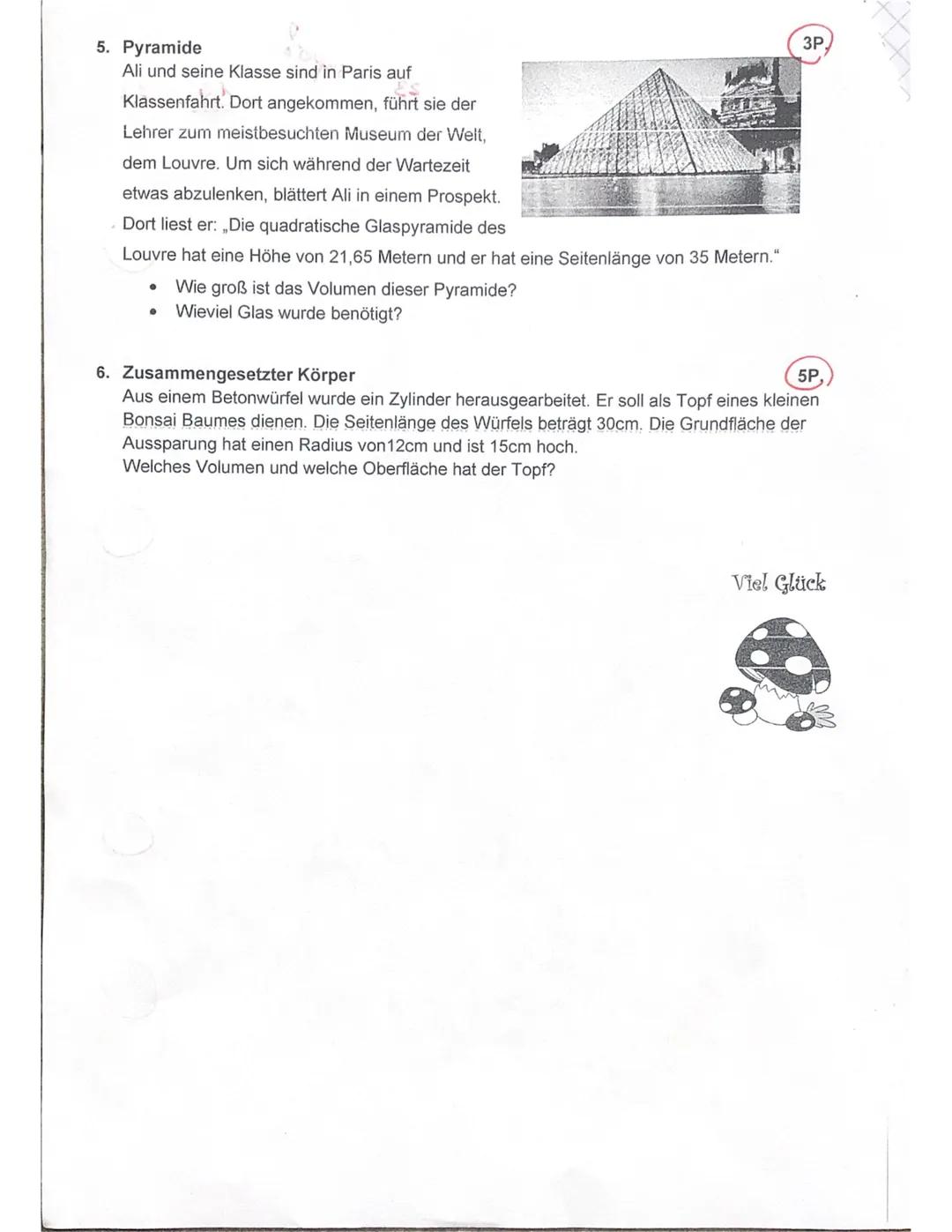 Mathematik - Arbeit
Klasse 9d
6.7.2021
Name:
Punkte: 23 /23 Super o
Note: 1,0 : 3,2
Unterschrift der Eltern:
Nicht vergessen: geg., ges., Sk