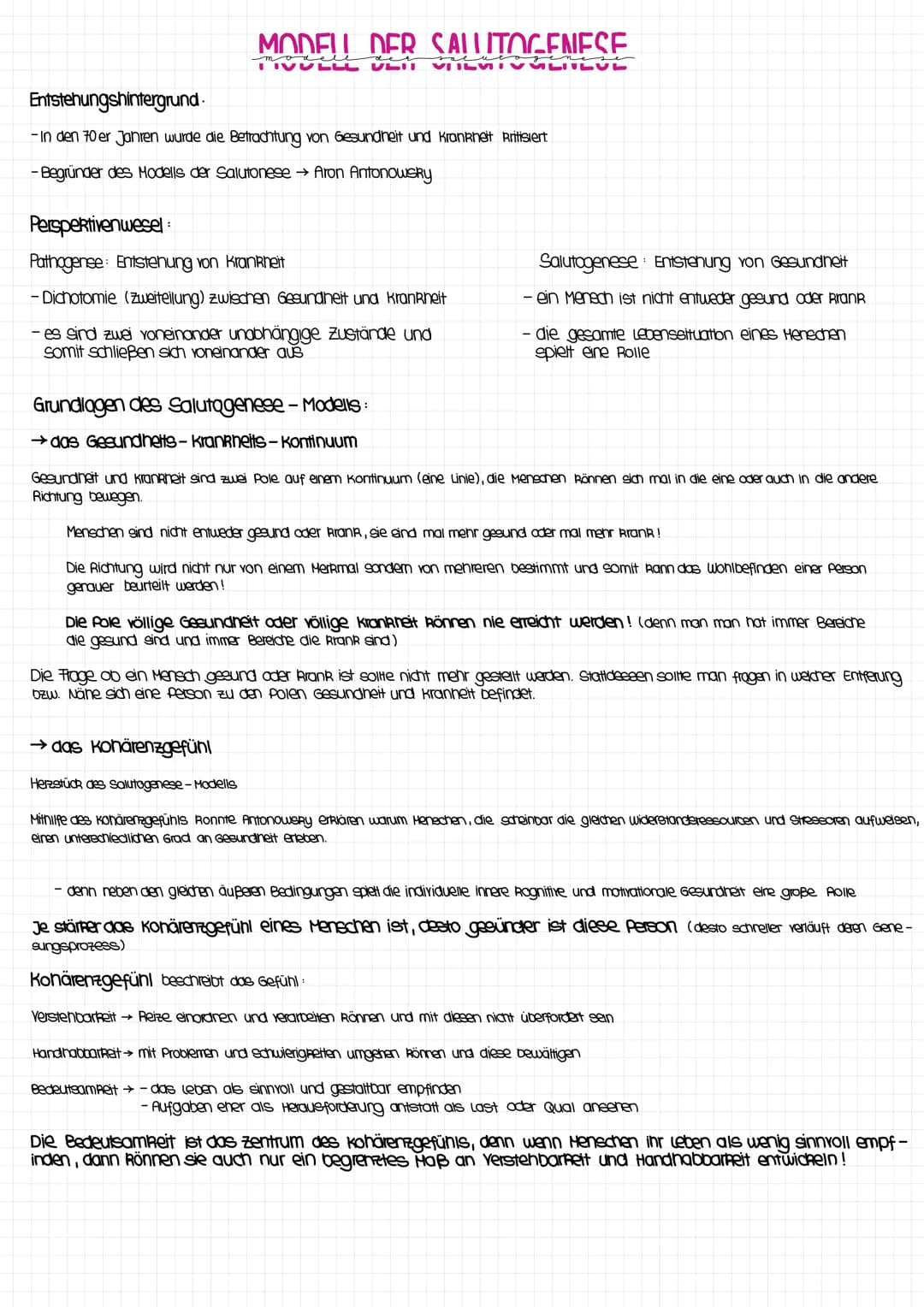 MODELL DER SALUTOGENESE
modell
der
Entstehungshintergrund.
- In den 70 er Jahren wurde die Betrachtung von Gesundheit und Krankheit Rritisie