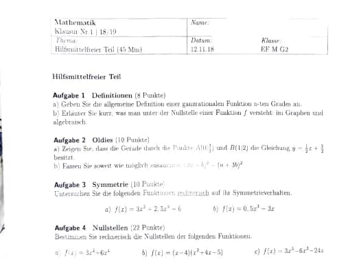 Know Mathe Klausuren EF zu den Themen Ganzrationale Funktionen und ihre Anwendung (Analysis)  thumbnail