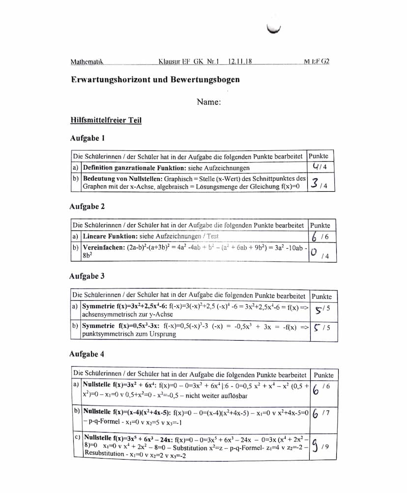 Mathematik
Klausur Nr.3 | 18/19
Thema:
Hilfsmittelfreier Teil (30 Min)
Name:
Datum:
03.04.19
Klasse:
EF M G2
Hilfsmittelfreier Teil
Bei der 