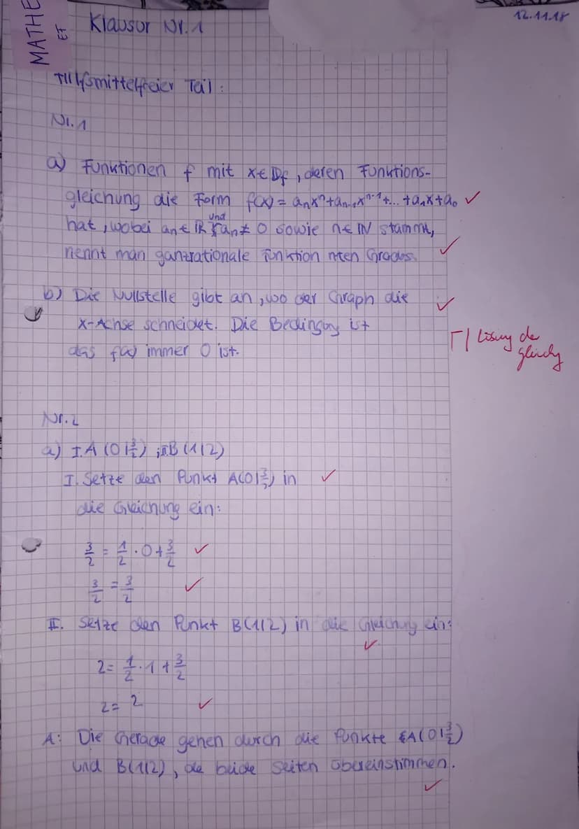 Mathematik
Klausur Nr.3 | 18/19
Thema:
Hilfsmittelfreier Teil (30 Min)
Name:
Datum:
03.04.19
Klasse:
EF M G2
Hilfsmittelfreier Teil
Bei der 