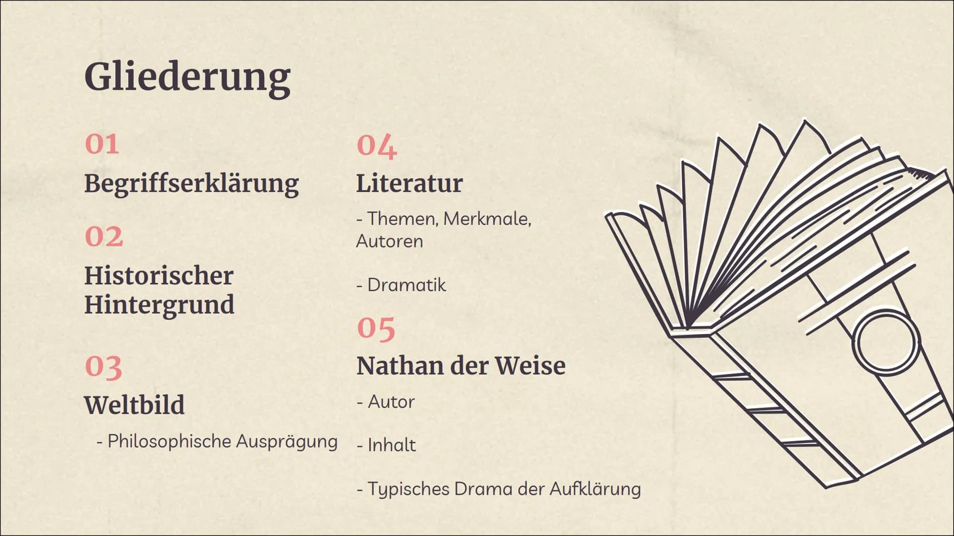 Die Epoche der
Aufklärung
Und beispielhafte
Erläuterung anhand des
Dramas ,,Nathan der Weise" Gliederung
01
Begriffserklärung
02
Historische