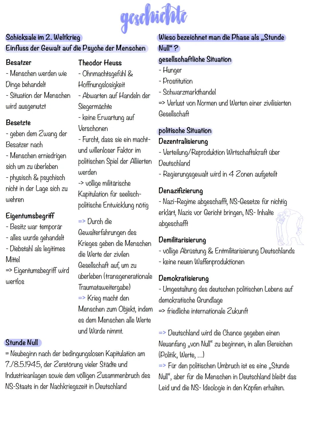 Schicksale im 2. Weltkrieg
Einfluss der Gewalt auf die Psyche der Menschen
Theodor Heuss
- Ohnmachtsgefühl &
Hoffnungslosigkeit
Besatzer
- M