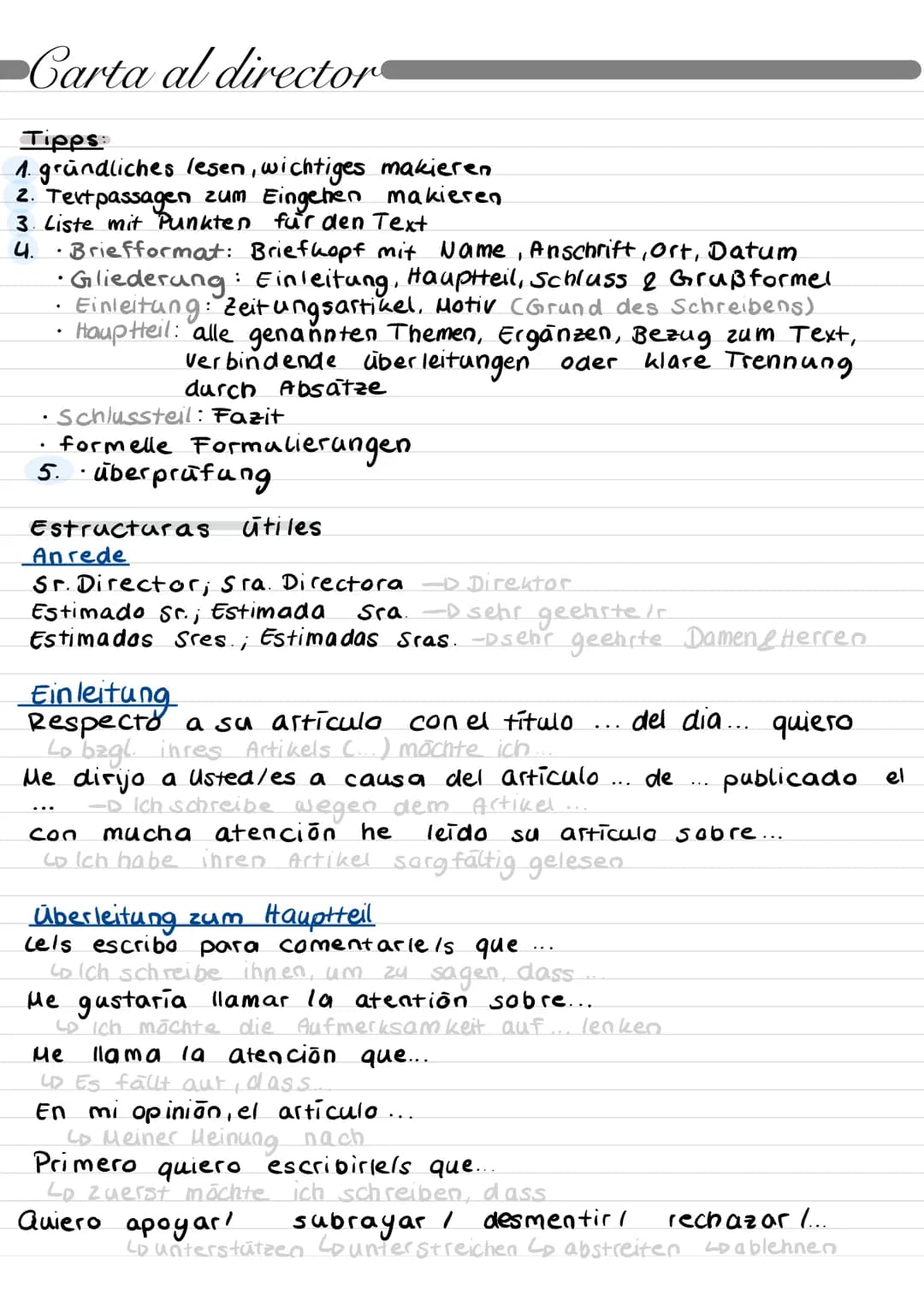 Carta al directore
Tipps:
1. gründliches lesen, wichtiges makieren.
2. Text passagen zum Eingehen makieren.
3. Liste mit Punkten für den Tex