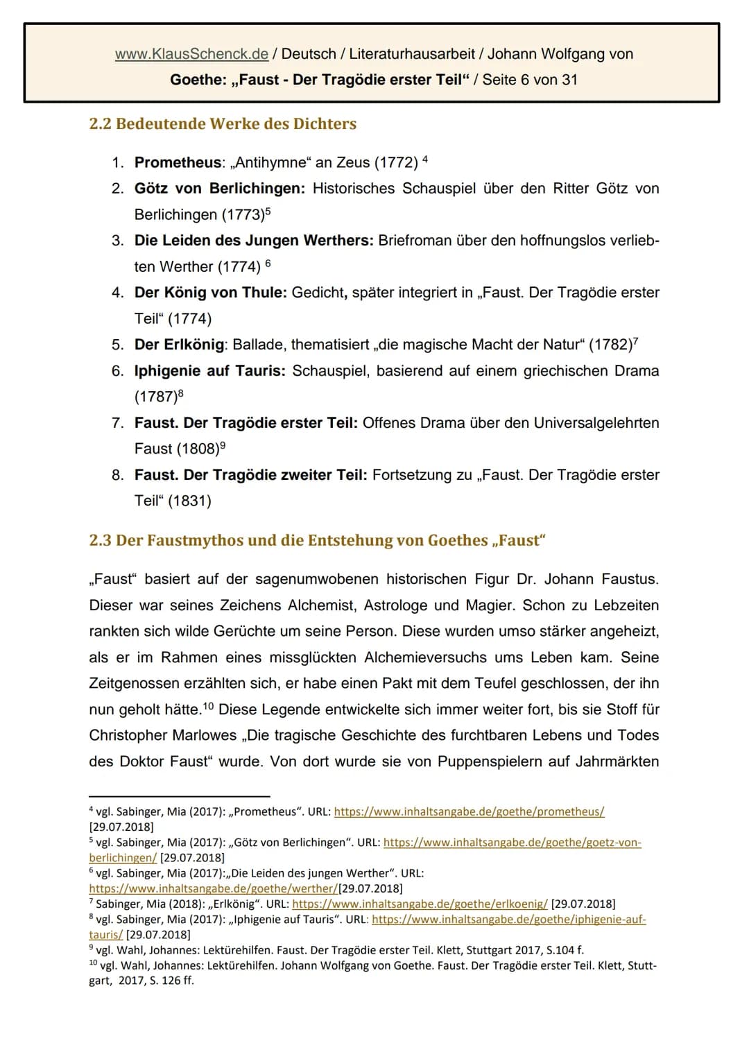 Johner Wollgäng den Pontſen
Johann Wolfgang von Goethe: Faust.
Der Tragödie erster Teil
Literaturhausarbeit
Deutsch
Fachlehrer: OSR. Schenck