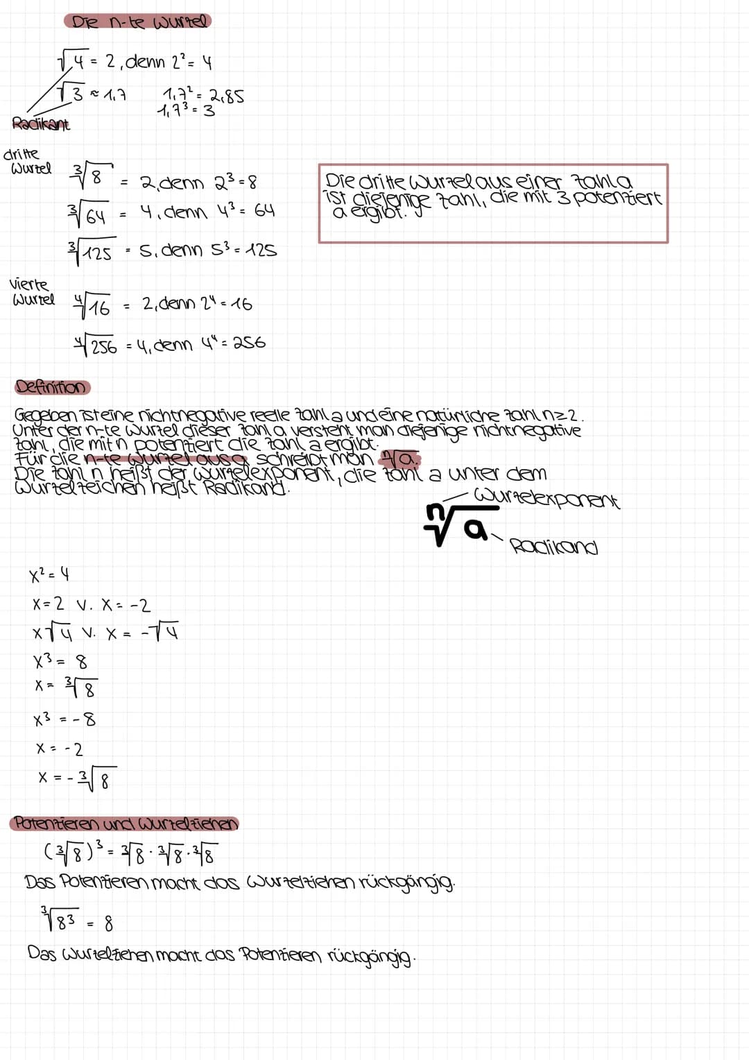 Radikant
dritte
Wurzel
Die n-te wurzel
√4=2, denn 2²= 4
13×1,7 1171-32,85
vierte
wurzel 4/16
3√8
3/64
3√125
x3
256
अठ
= -8
x = -2
X =
= 2 de