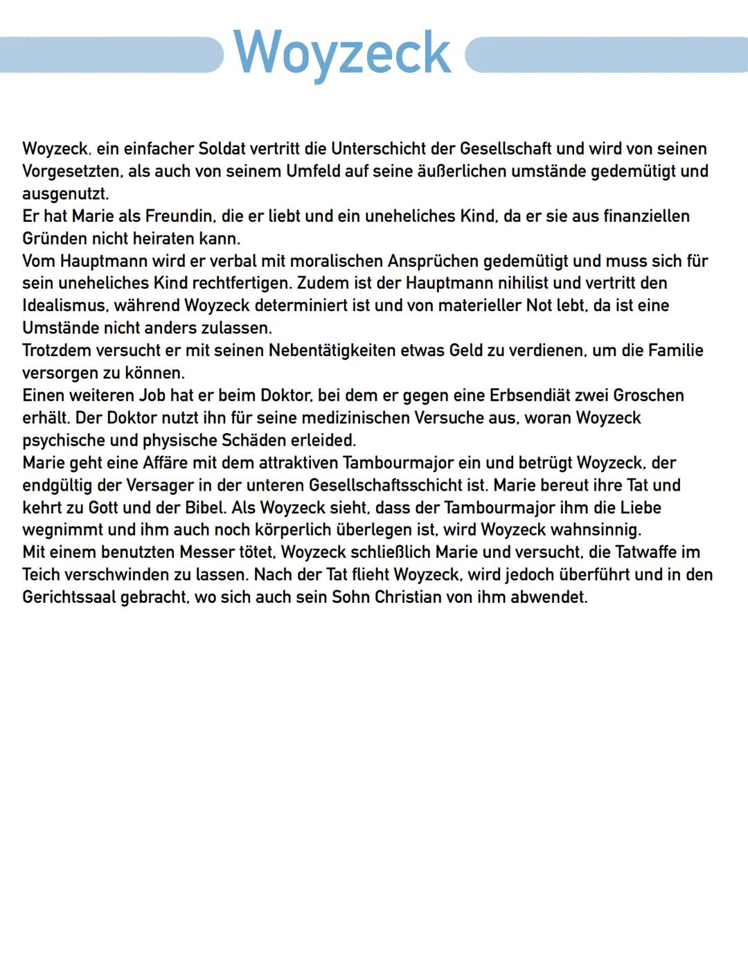 Ein Fach
Deutsch
Georg
Büchner
Woyzeck Woyzeck
Woyzeck, ein einfacher Soldat vertritt die Unterschicht der Gesellschaft und wird von seinen
