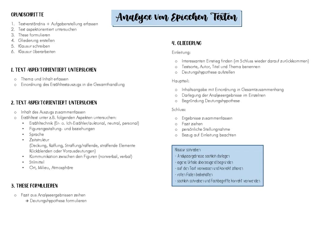 Analyse und Interpretation Epischer Texte - Beispiele und Übungen