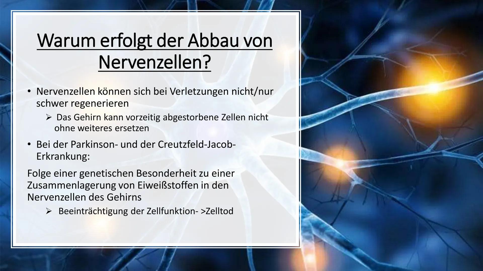 # neurodegenerative
## Erkrankungen
Alzheimer, Parkinson # Inhalts-
verzeichnis

Neurodegenerative Erkrankungen

Abbau von Nervenzellen

Alz