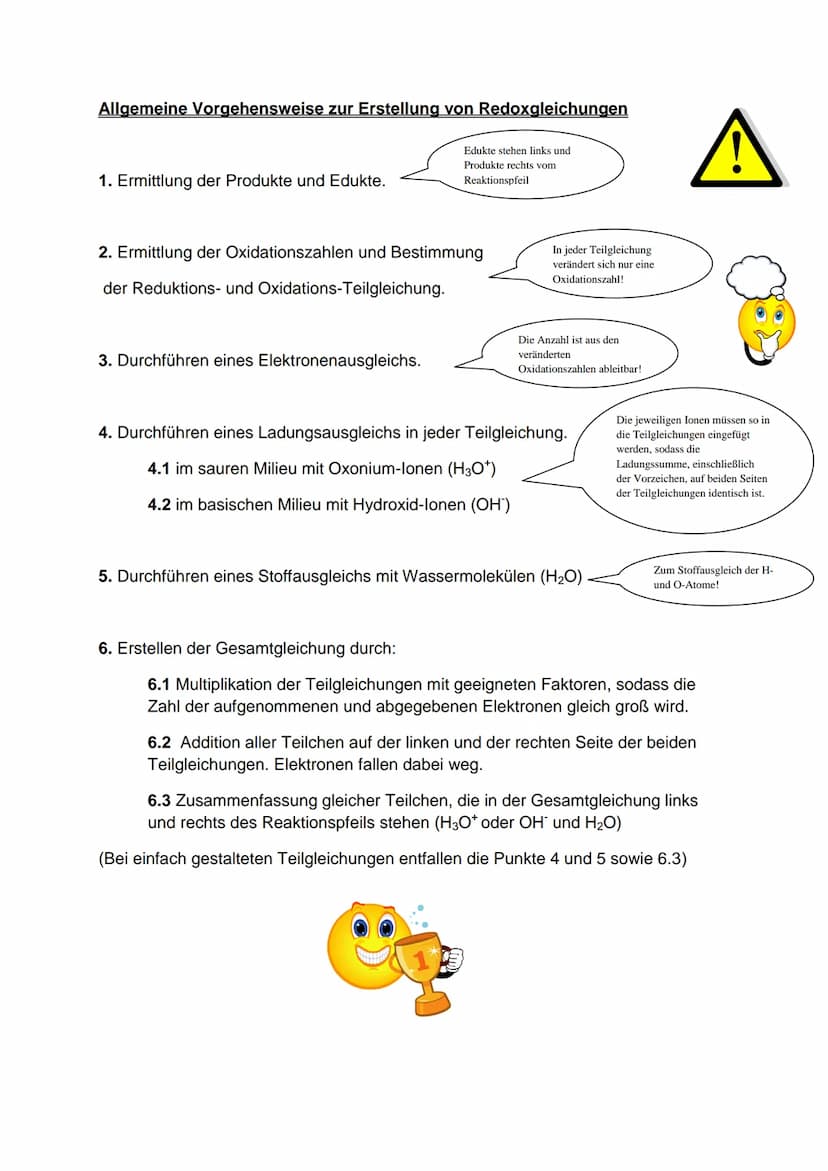Allgemeine Vorgehensweise zur Erstellung von Redoxgleichungen
1. Ermittlung der Produkte und Edukte.
Edukte stehen links und
Produkte rechts
