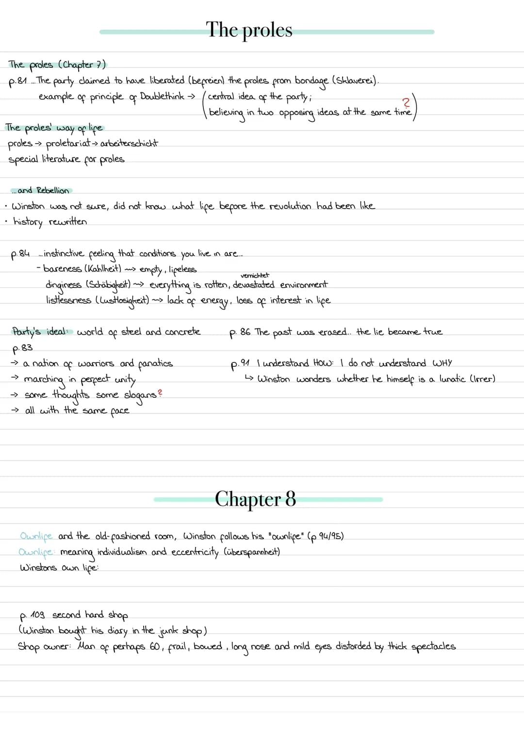 The proles' way of life
proles → proletariat → arbeiterschicht
special literature for proles.
.
The proles (Chapter 7)
p.81.... The party cl