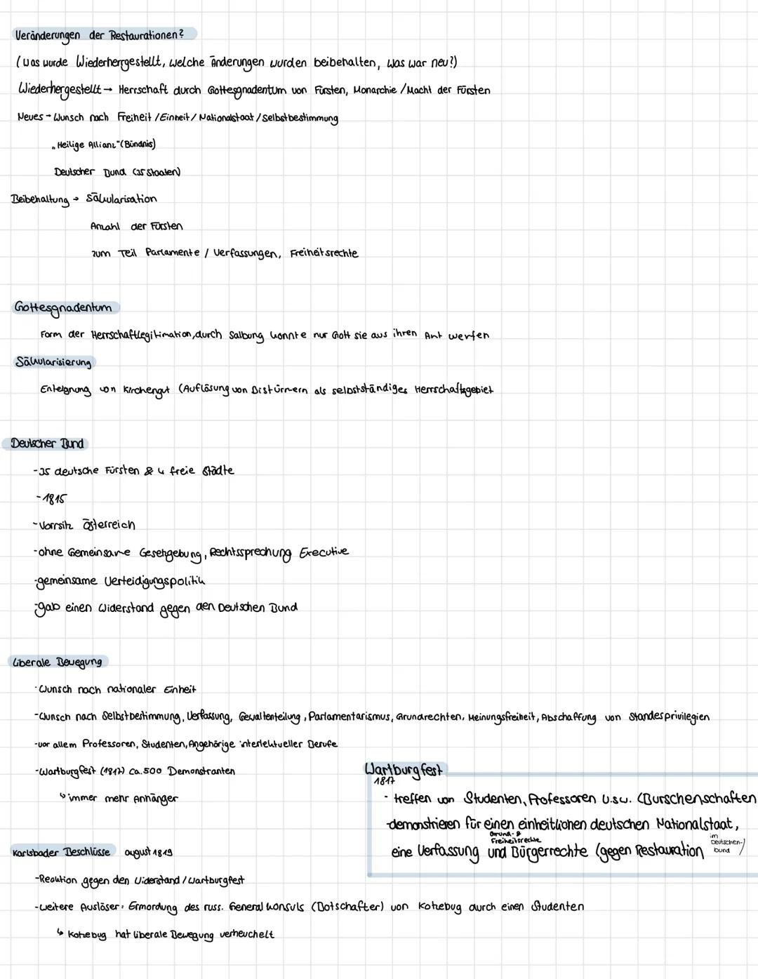 Revolution/Restauration
Kampf um liberale Reformen, nationale Selbstbestimmung gegen fürstliche Machtansprüche (1815-1848)
Revolution + gewa