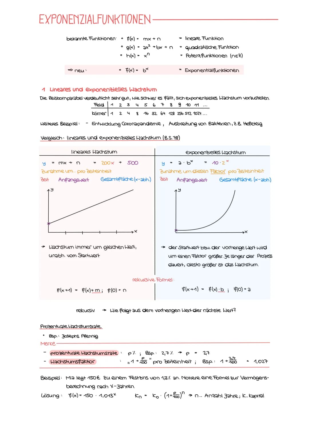 EXPONENZIALFUNKTIONEN-
bekannte Funktionen:
→ neu:
y
y
lineares Wachstum
f(x) = mx + n
g(x) =
• h(x)= xn
f(x+1)
0
mx + n
= 200x + 500
Zunahm