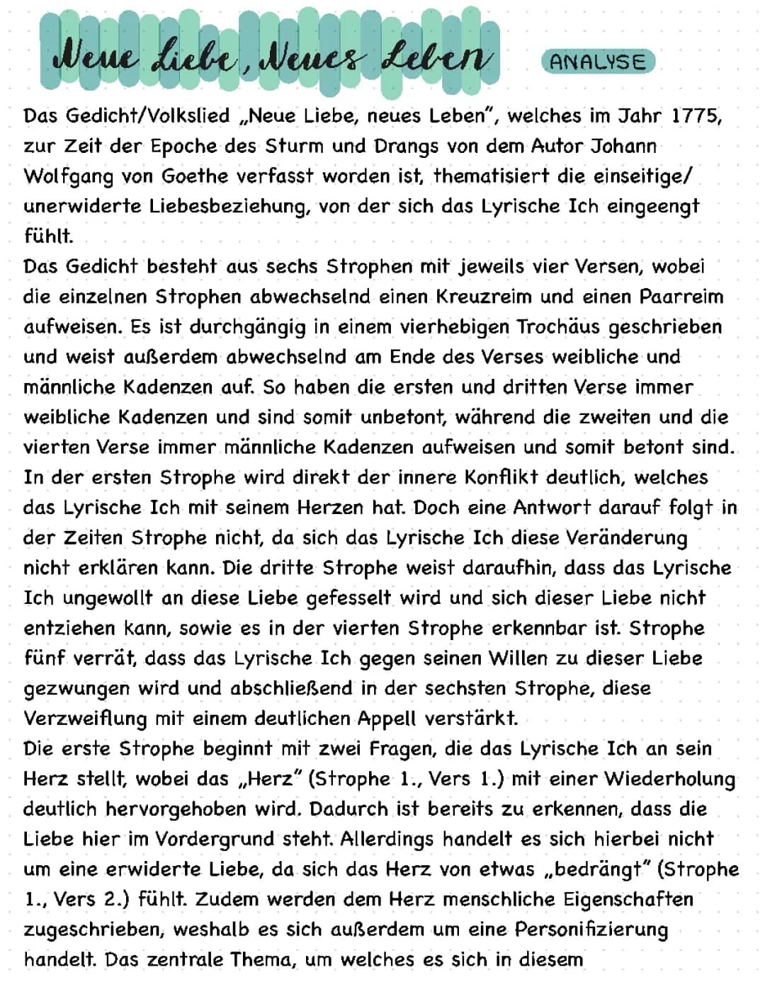 Gedichtsanalyse: Neue Liebe, neues Leben 