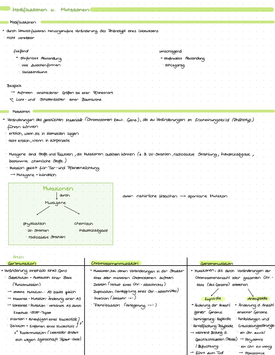 Modifikationen. u. Mutationen
Modifikationen
= durch Umweltfaltoren hervorgerufene Veränderung des Phänotyps eines Lebewesens.
nicht vererbb