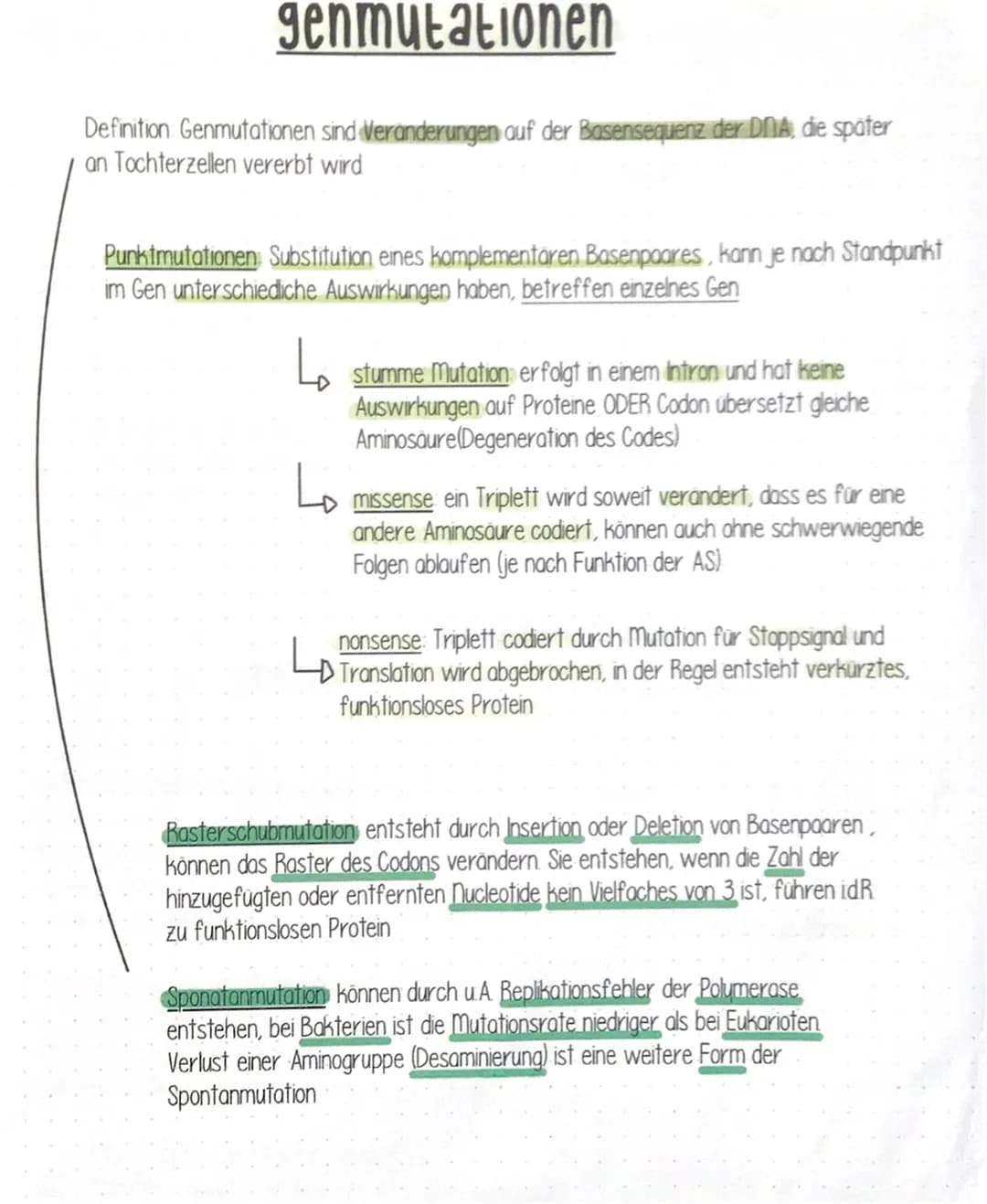 genmutationen
Definition: Genmutationen sind Veranderungen auf der Basensequenz der DNA, die später
an Tochterzellen vererbt wird
Punktmutat