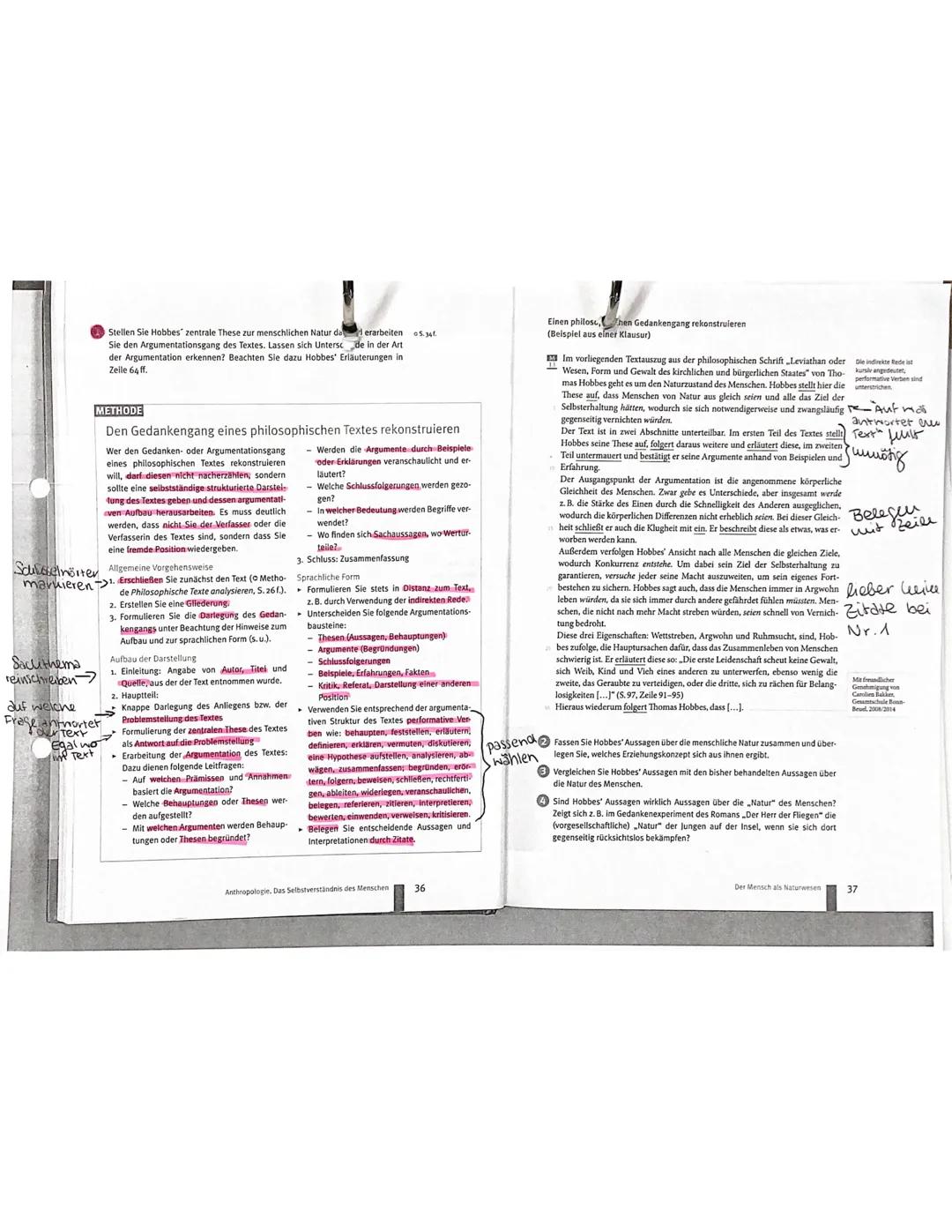 Stellen Sie Hobbes' zentrale These zur menschlichen Natur da erarbeiten
Sie den Argumentationsgang des Textes. Lassen sich Untersc de in der