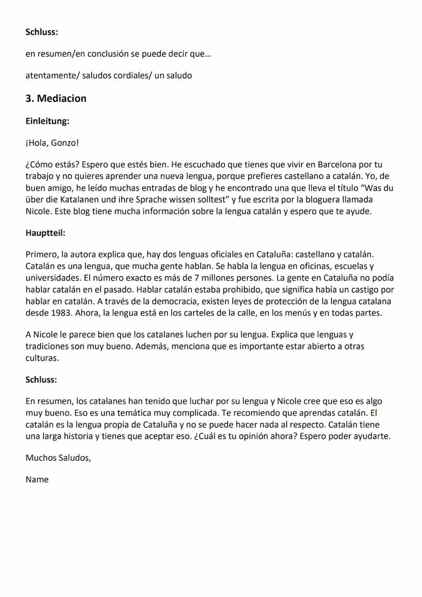 Spanisch - Resumen, Commentario, Mediacion
1.) Resumen
Einleitung: El texto/articulo ,,Text" escrito por un autor desconocido y publicado en