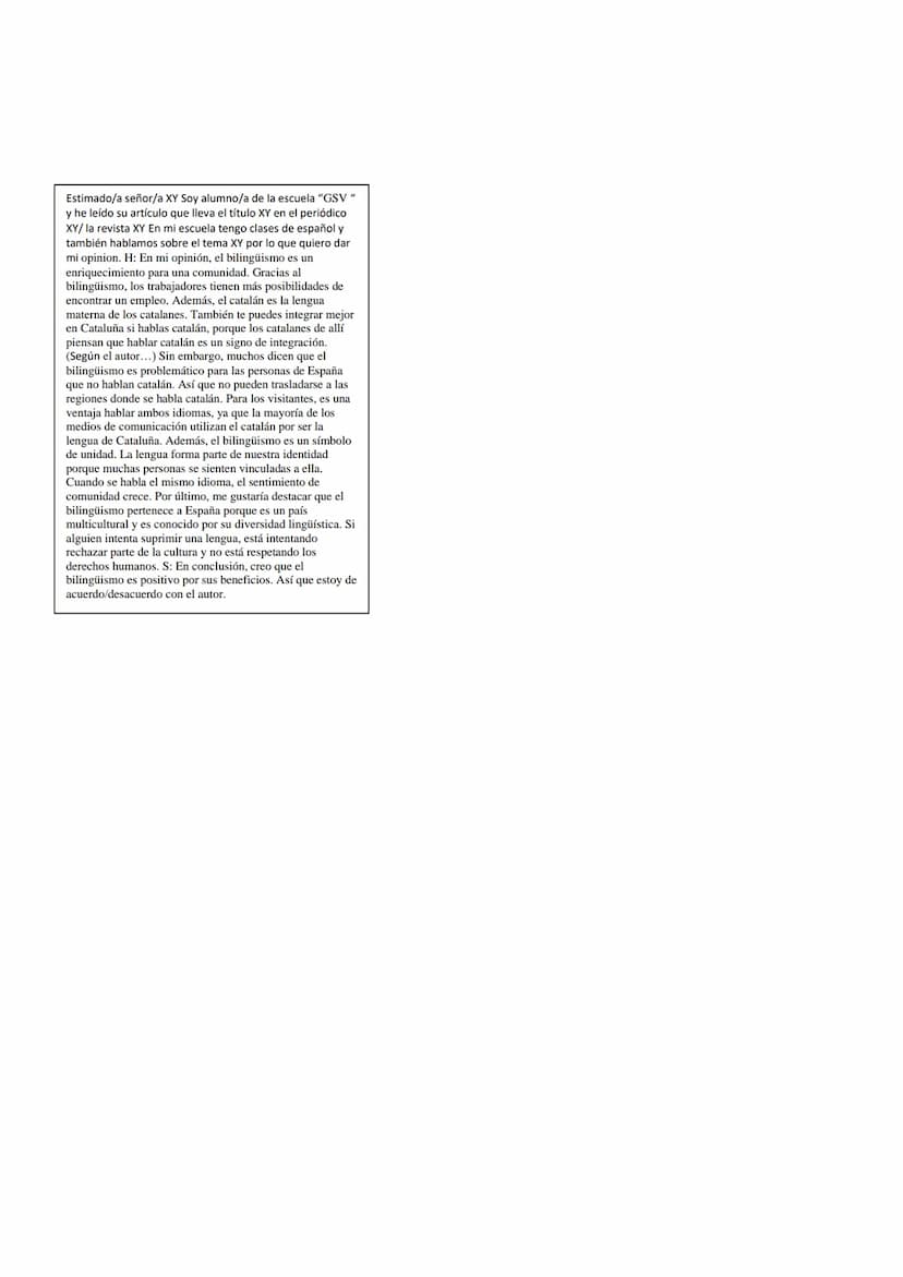 Spanisch - Resumen, Commentario, Mediacion
1.) Resumen
Einleitung: El texto/articulo ,,Text" escrito por un autor desconocido y publicado en