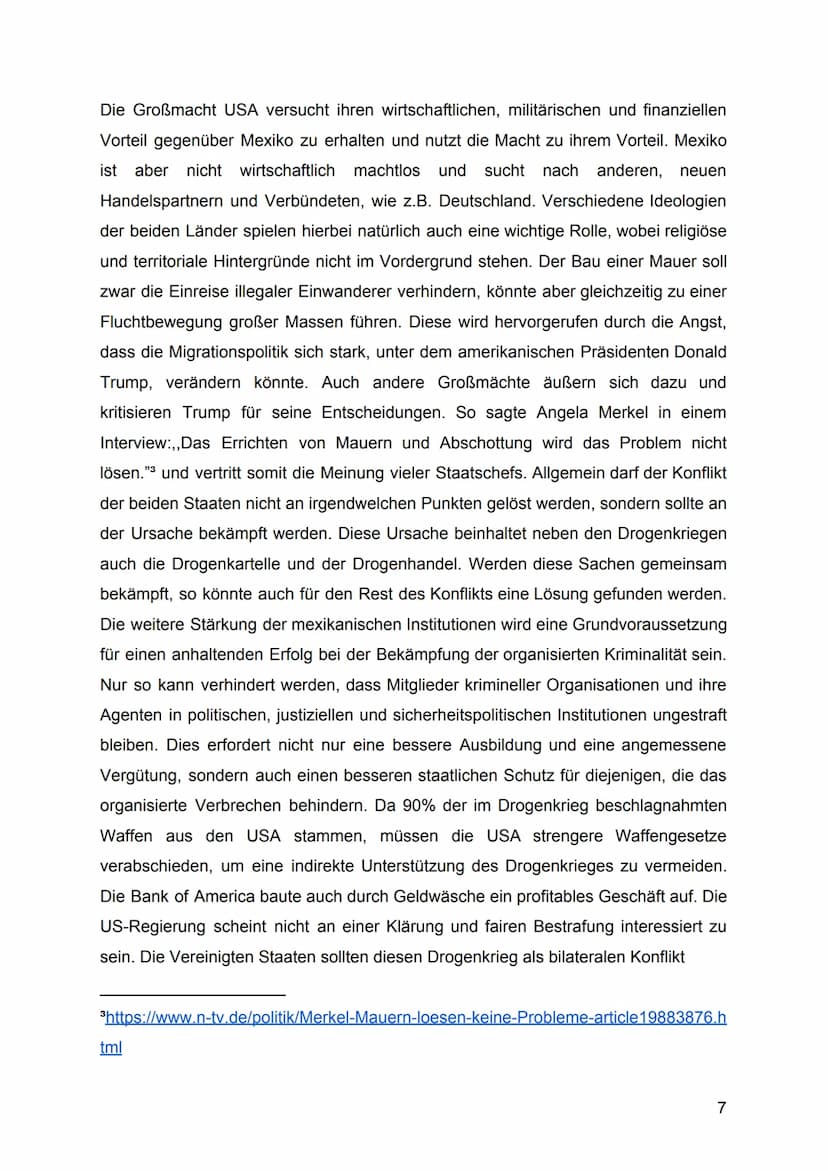 Im Rahmen dieser Konfliktanalyse werde ich mich mit dem Konflikt zwischen Mexiko
und den USA beschäftigen. Da es unterschiedliche Konfliktfe