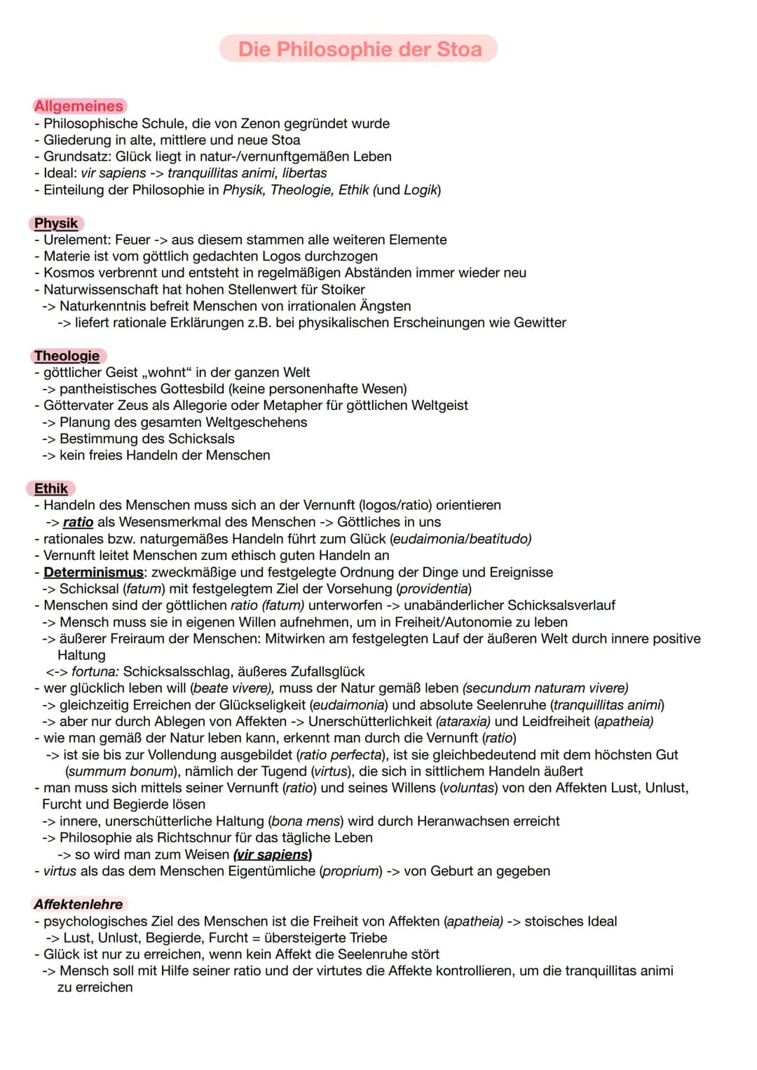 Die Philosophie der Stoa
Allgemeines
- Philosophische Schule, die von Zenon gegründet wurde
- Gliederung in alte, mittlere und neue Stoa
- G