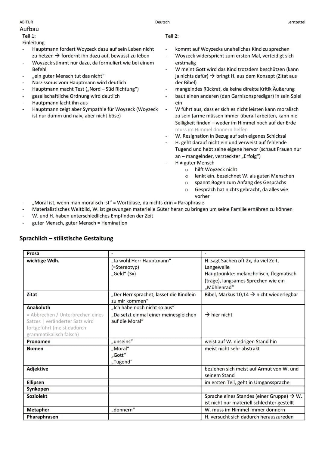 ABITUR
WOYZECK - Georg Büchner
Geisteshaltung: Politisches Bild
Bekenntnis zur Gewalt
nur durch Zwang sind den Mächtigen Verbesserungen
abzu