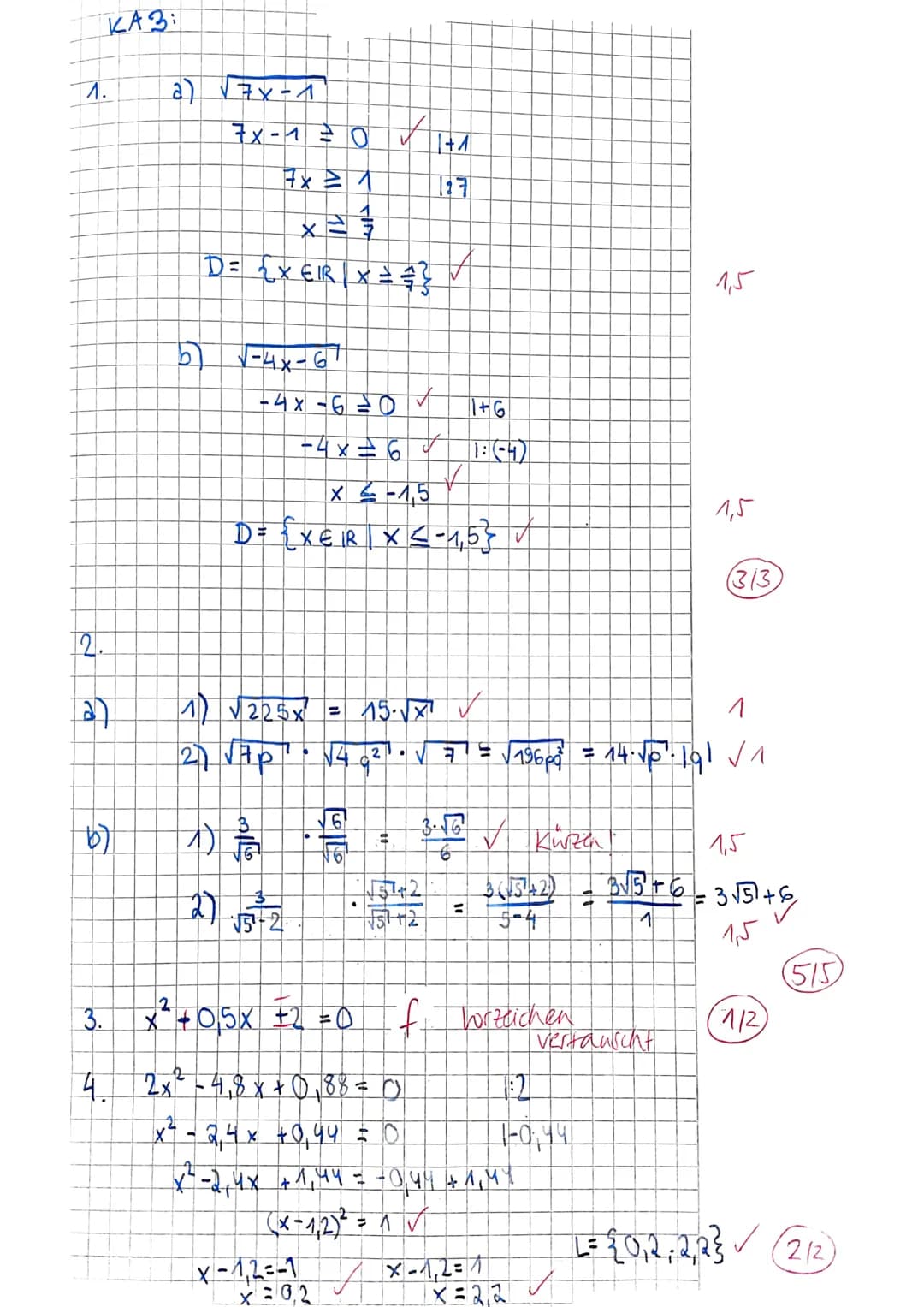 Wurzel und Quadratische Gleichungen Übungen PDF für Klasse 8 und 9