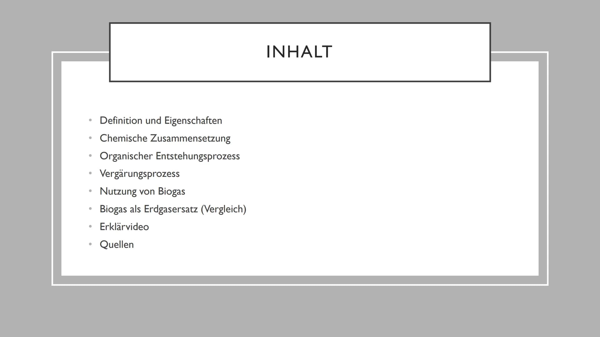 Handout - Biogas
Definition/Eigenschaften:
Der organische Entstehungsprozess:
●
Brennbares Gasgemisch aus den Hauptkomponenten
Methan und Ko