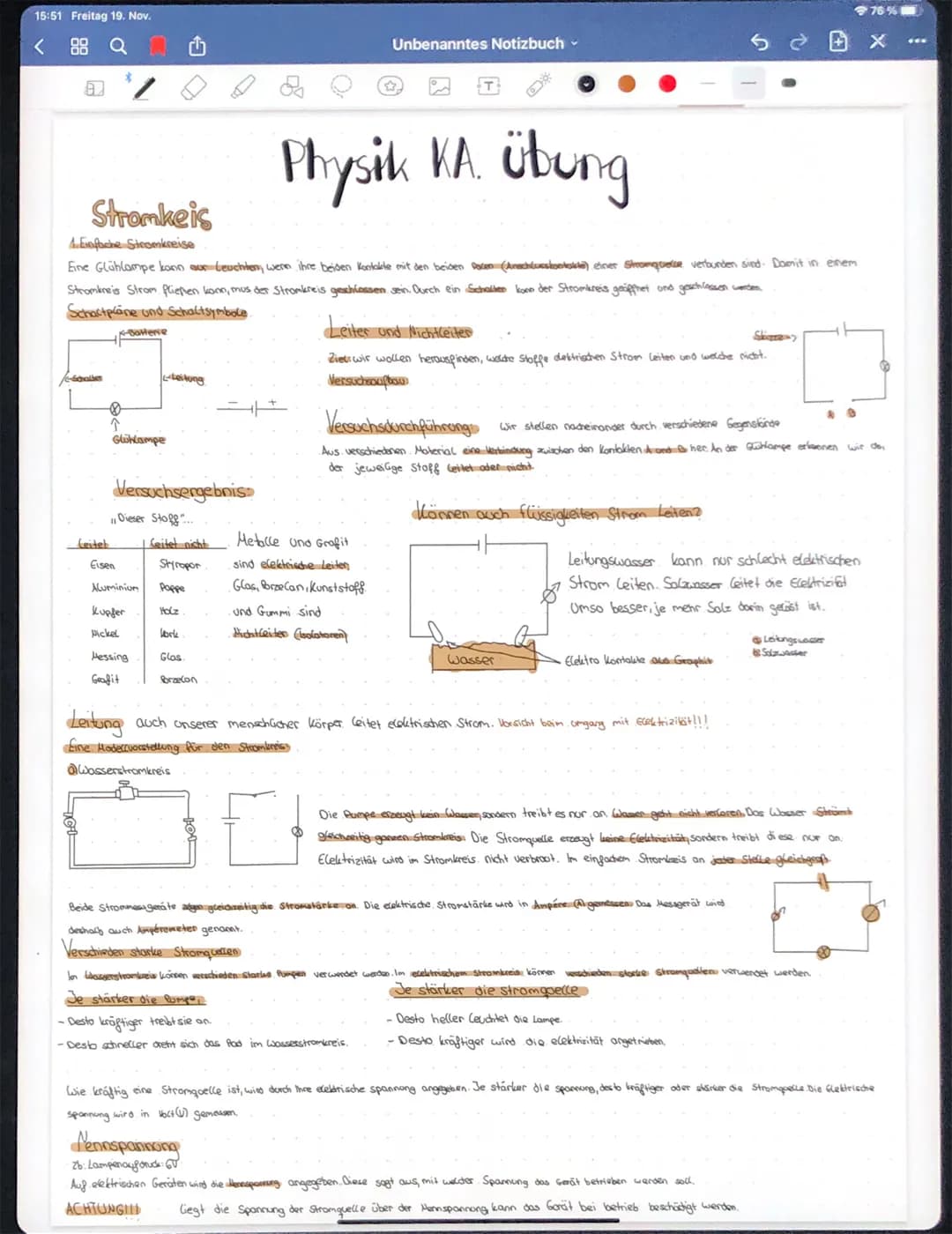 15:51 Freitag 19. Nov.
< 88 QU
8
Stromkeis
Physik KA. übung
1. Einfache Stromkreise
Eine Glühlampe konn our Leuchten, wenn ihre beiden Konta