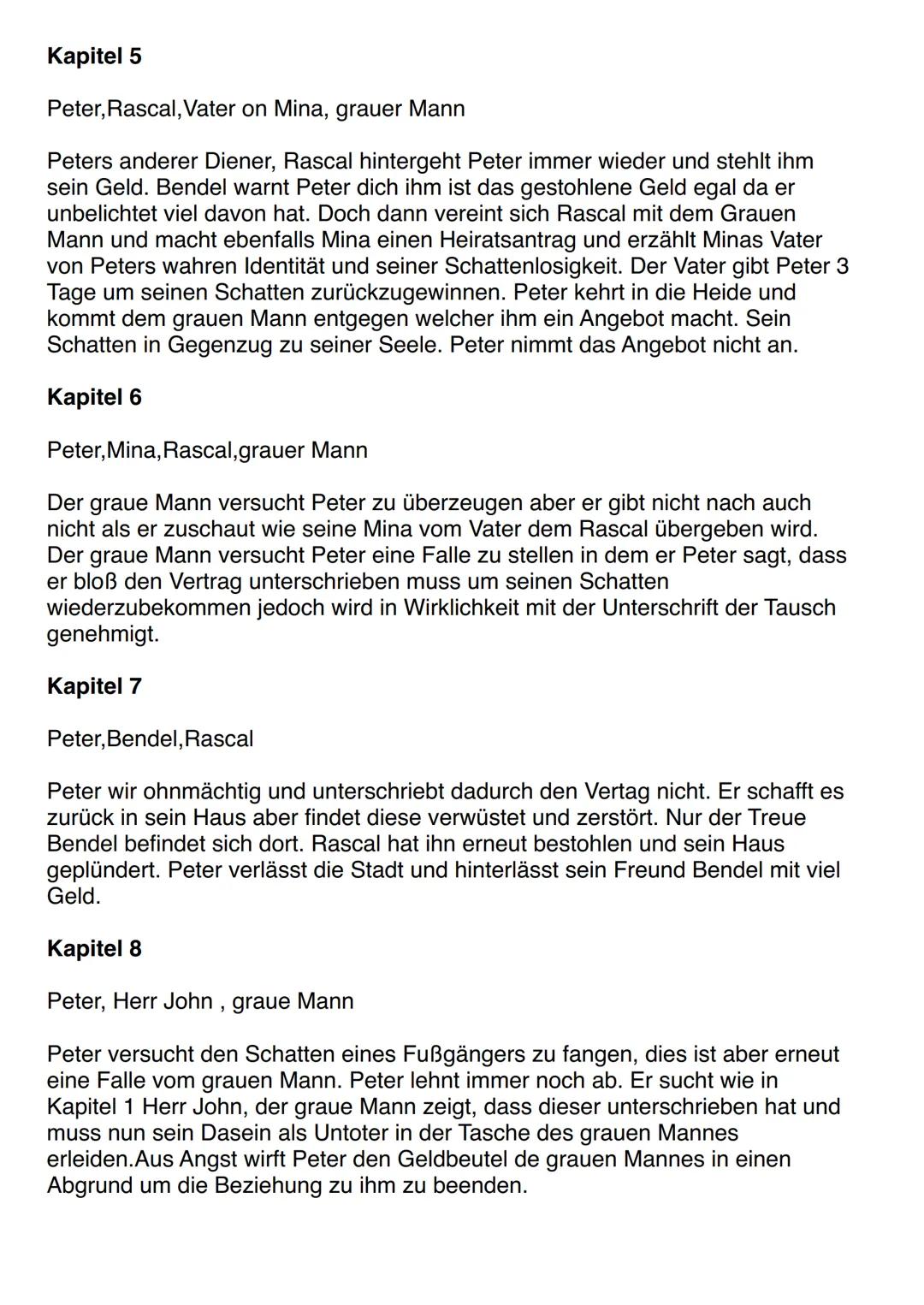 Kapitel 1.
Peter, John, Dunkelgekleideter Mann

Peter Schlemihl kommt in einer Hafenstadt an, dorrt sucht er mit einem
Empfehlungsschreiben 