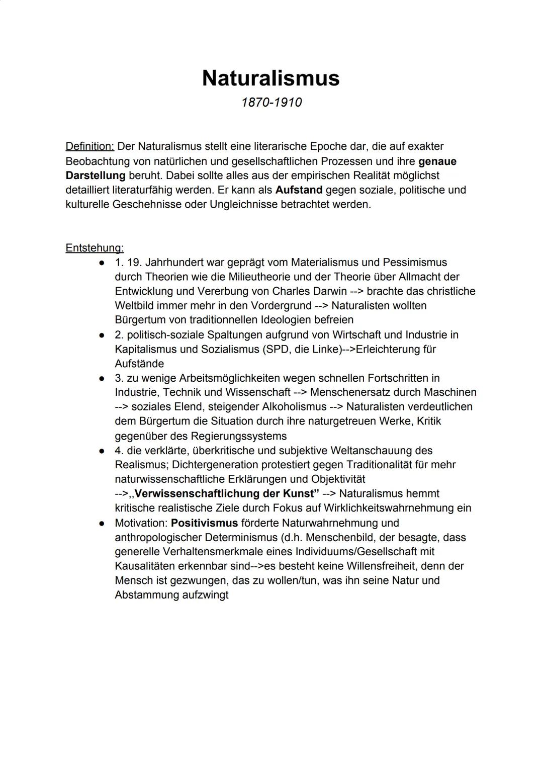 # Naturalismus
1870-1910

Definition: Der Naturalismus stellt eine literarische Epoche dar, die auf exakter
Beobachtung von natürlichen und 
