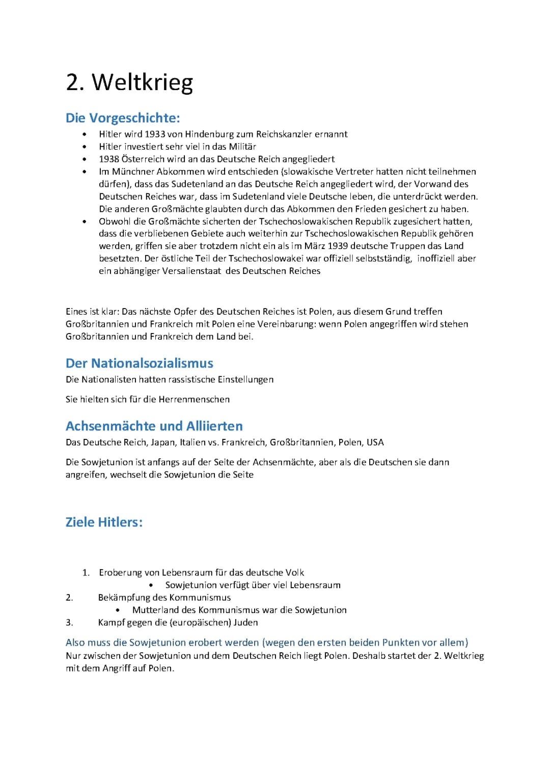 Vorgeschichte und Ablauf des 2. Weltkrieges