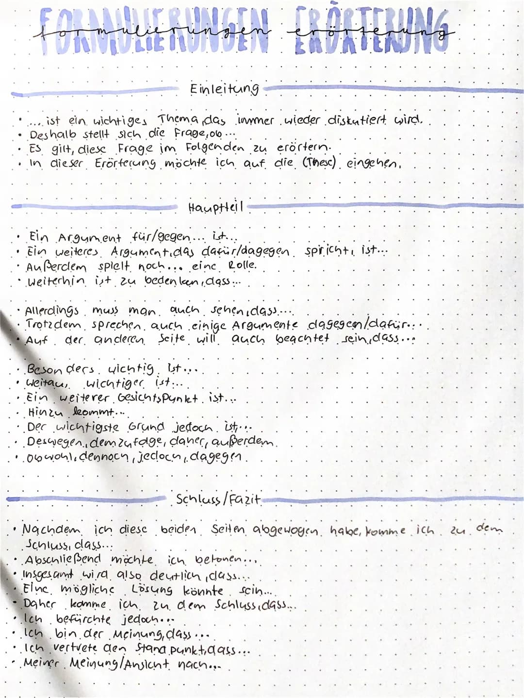 FORMULIERUNGEN FRORTERUNG
Einleitung
ist ein wichtiges Thema, das immer wieder diskutiert wird.
Deshalb stellt sich die Frage, ob...
Es gilt