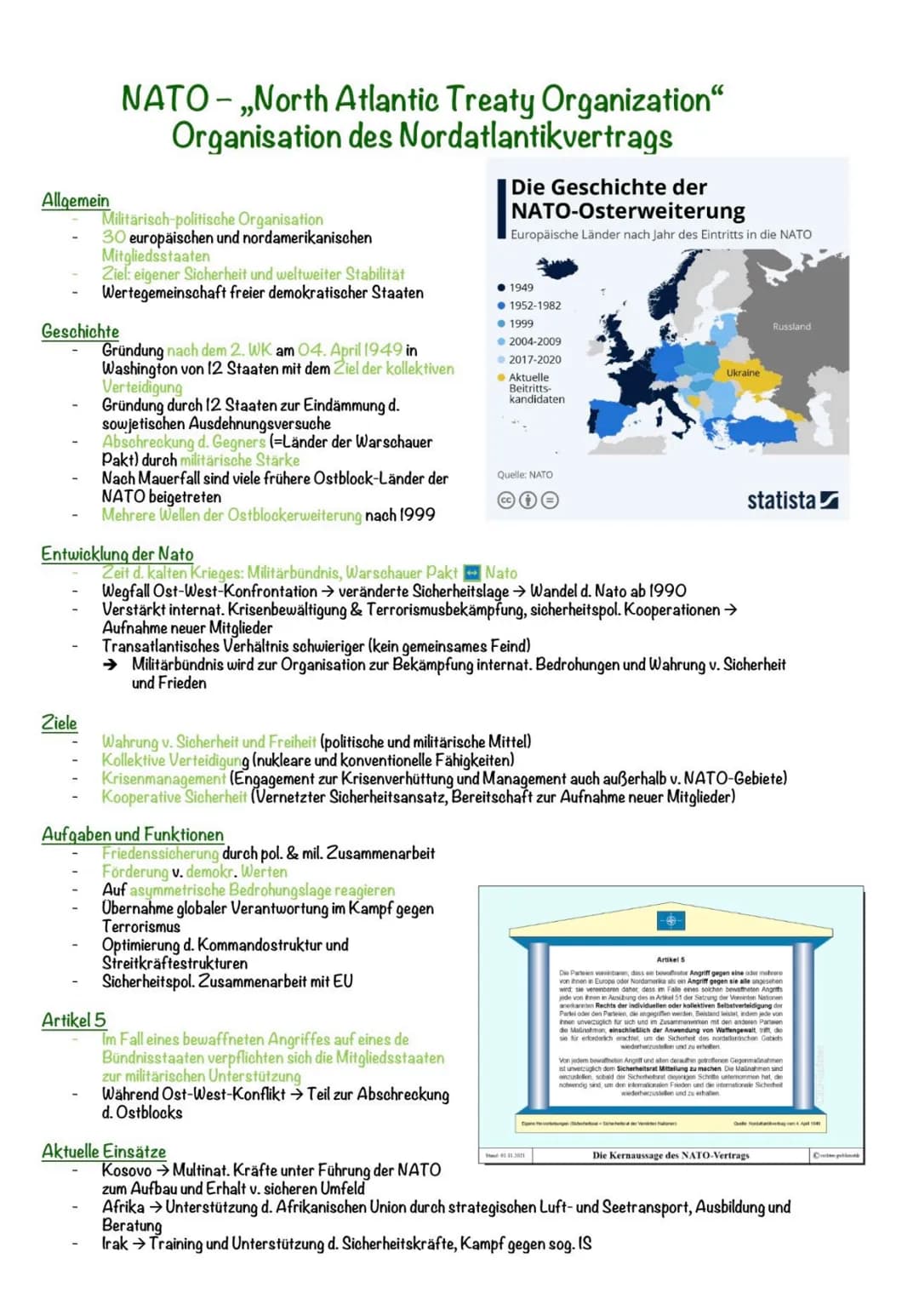 Allgemein
Geschichte
Militärisch-politische Organisation
30 europäischen und nordamerikanischen
Mitgliedsstaaten
Ziel: eigener Sicherheit un