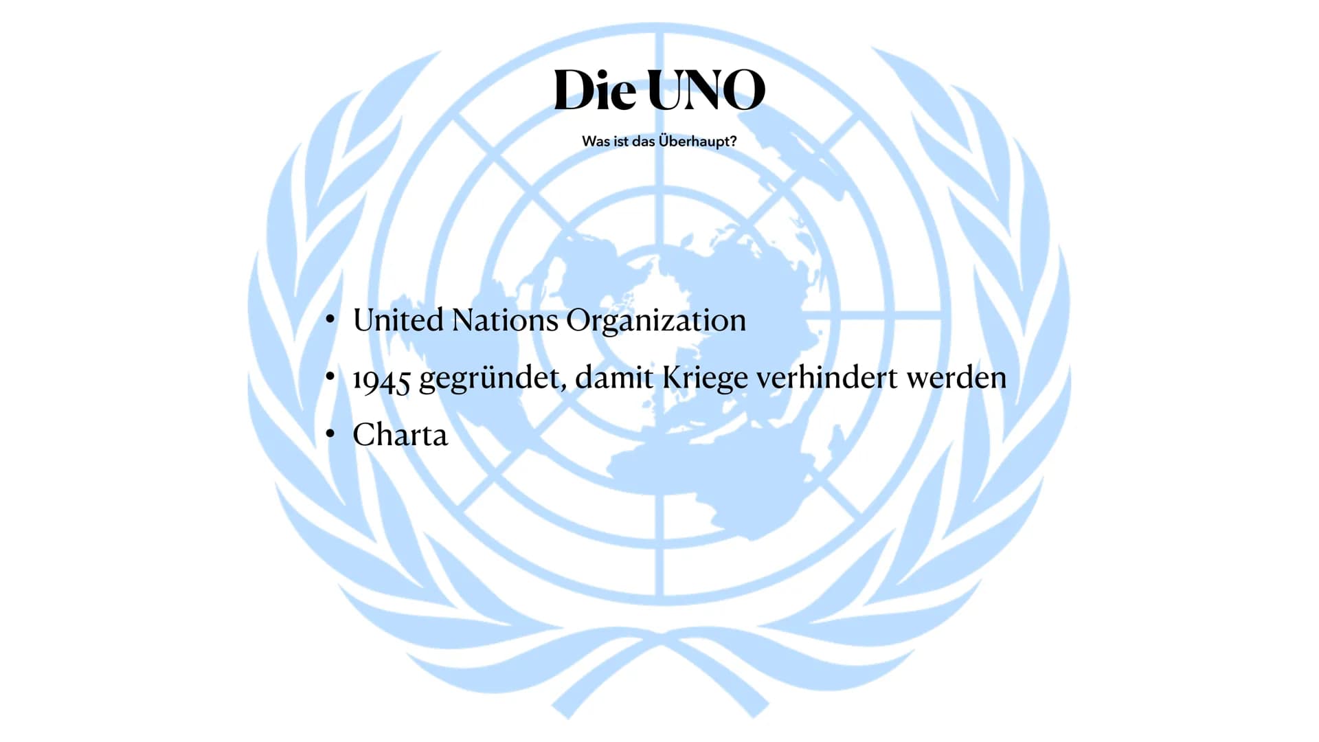 Die UNO
Aufbau, Aufgaben und Probleme der UNO
Lenja, Mia, Pia, Melisa, Sali Was bedeutet eigentlich
UNO? ●
●
●
Inhalt
Der Aufbau der UNO
Di