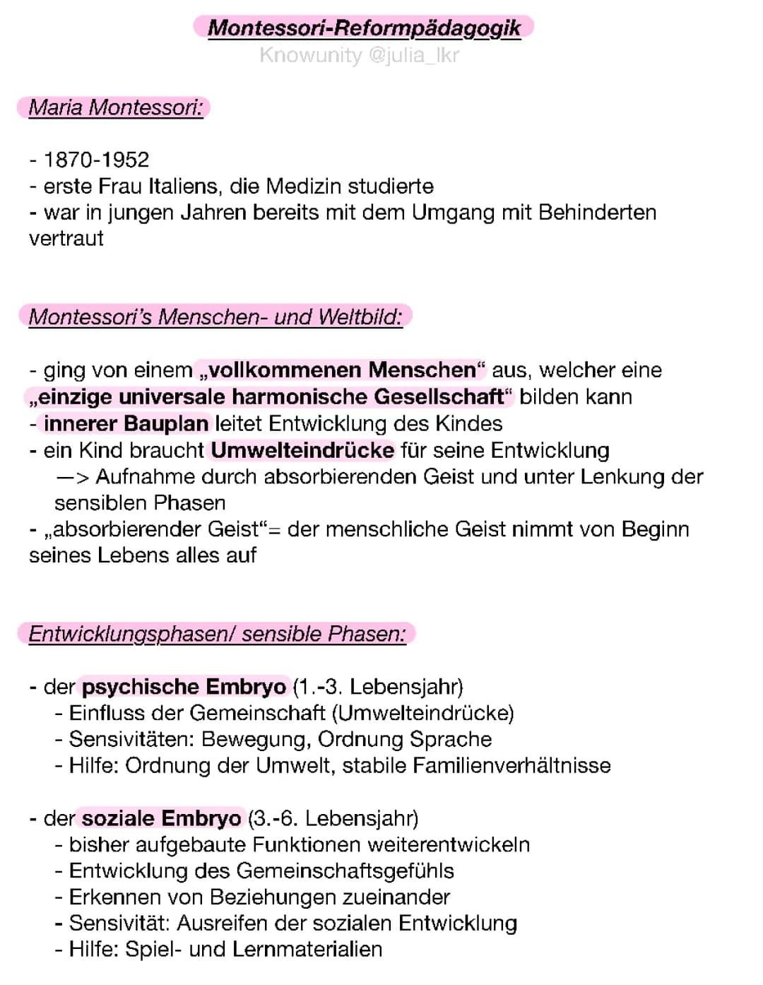 Montessori-Reformpädagogik Zusammenfassung