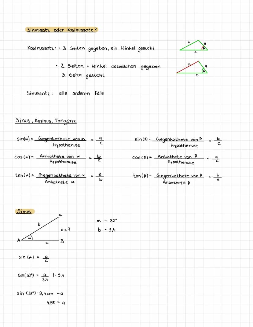 Sinussatz
Sin (a)
bsp.
с
Kosinussatz
bsp.
b
Sin (B)
b
sin (B)
b
b
=
=
C = ?
a
b.sin(8)
sin (B)
a² = b ² + c² - 2bc-cos (*)
b² = a¹ +c².
2 ac