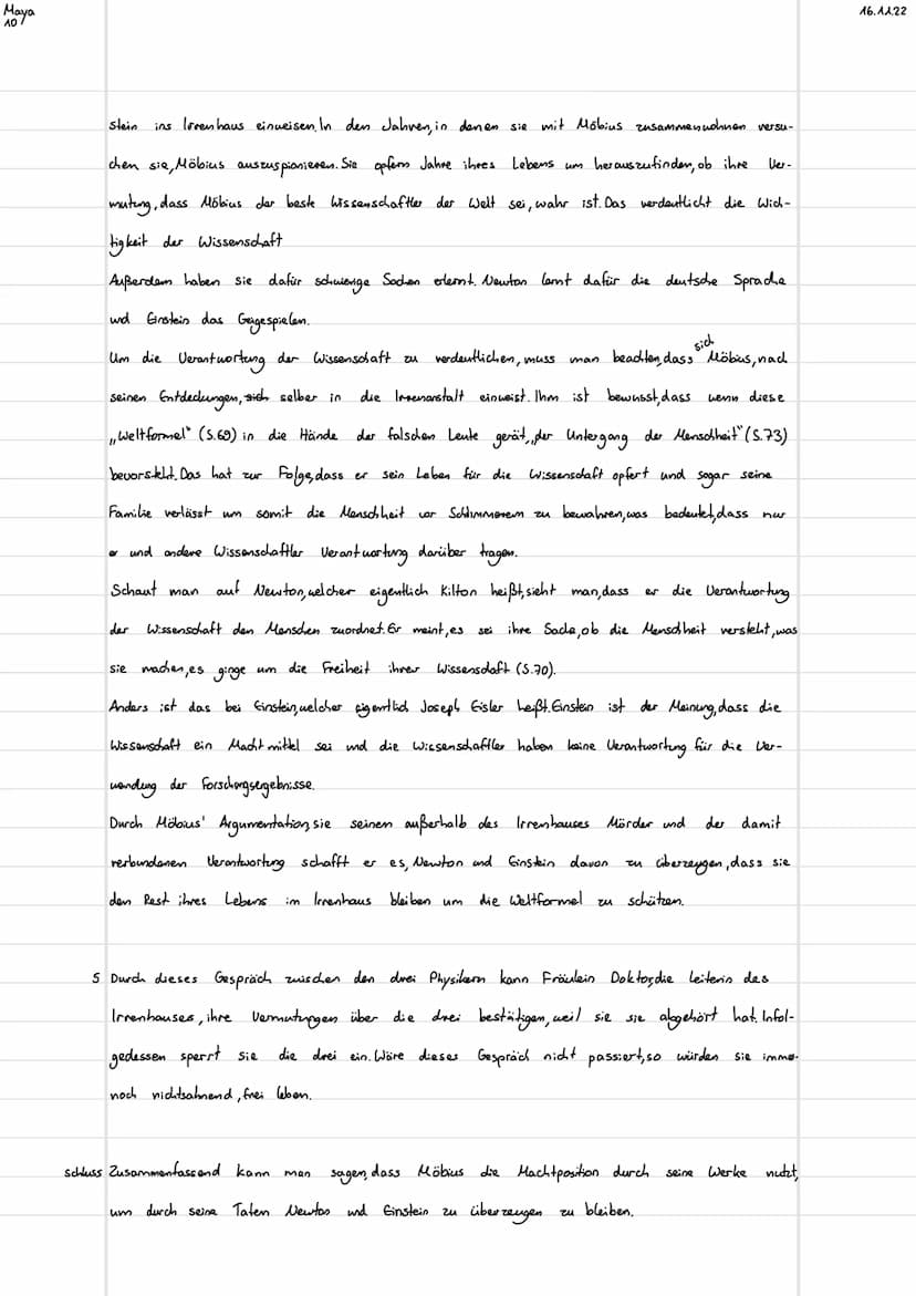 Die Verantwortung der Wissenschaft-Szenenanalyse
Analysieve die Szene, in der die drei Physiker gemeinsam
Abend essen (5.61-77) im Hinblick 