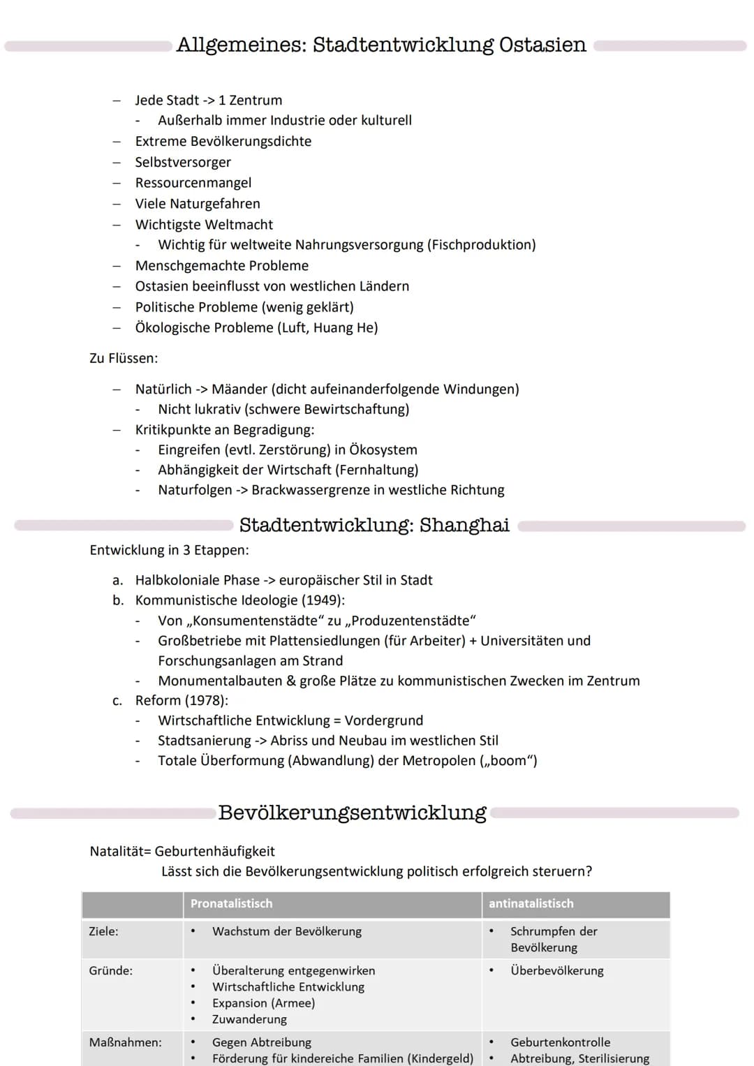 Raummodul 8: Ostasien
Inhaltliche Schwerpunkte:
• Demografische Strukturen und Entwicklungen
Wirtschaftlicher Wandel und seine räumlichen, s