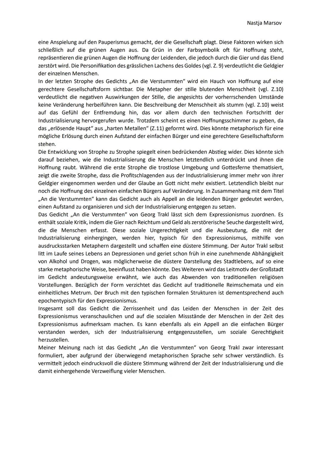 GEORG TRAKL

An die Verstummten (1913/14)

O, der Wahnsinn der großen Stadt, da am Abend
Zerstörung der Natur durch Industrialisierung, Kohl