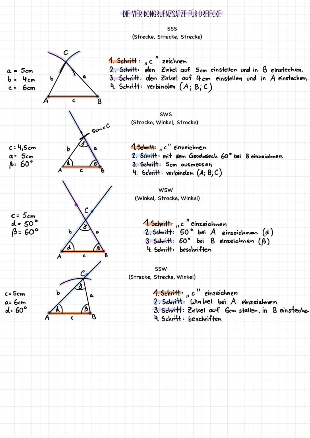 a = 5cm
b =
4cm
6cm
c= 4,5cm
a= 5cm
ß= 60°
c= 5cm
d = 50°
B= 60°
c= 5cm
a= 6cm
d= 60°
A
b
A
A
b
d
с
b
b
d
с
C
a
с
(8)
8
с
B
a
5cm = C
a
B
B
