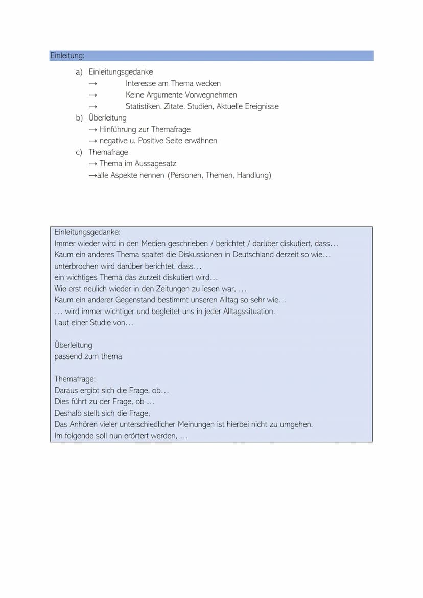 Benötigt:
eine vollständige Gliederung im Nominalstil (acht Argumente<)
eine ausformulierte Einleitung
acht< ausformulierte Argumente
ein au