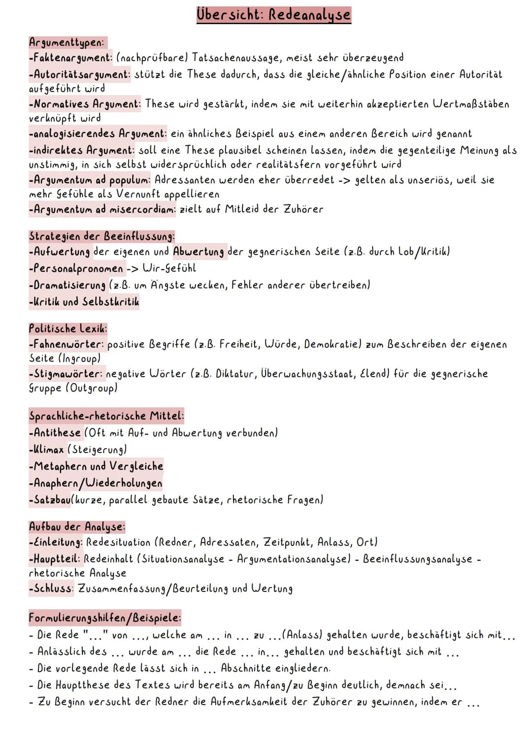 Argumenttypen:
-Faktenargument: (nachprüfbare) Tatsachenaussage, meist sehr überzeugend
-Autoritätsargument: stützt die These dadurch, dass 