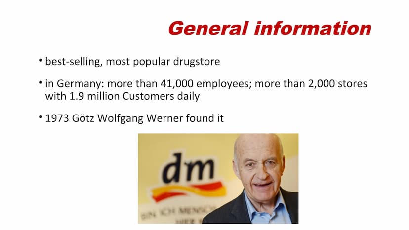 dm
HIER BIN ICH MENSCH
HIER KAUF ICH EIN
dm ●
●
General information
History
Interesting facts
• Awards
→in the 70s
→ in the 80s
→ in the 90s