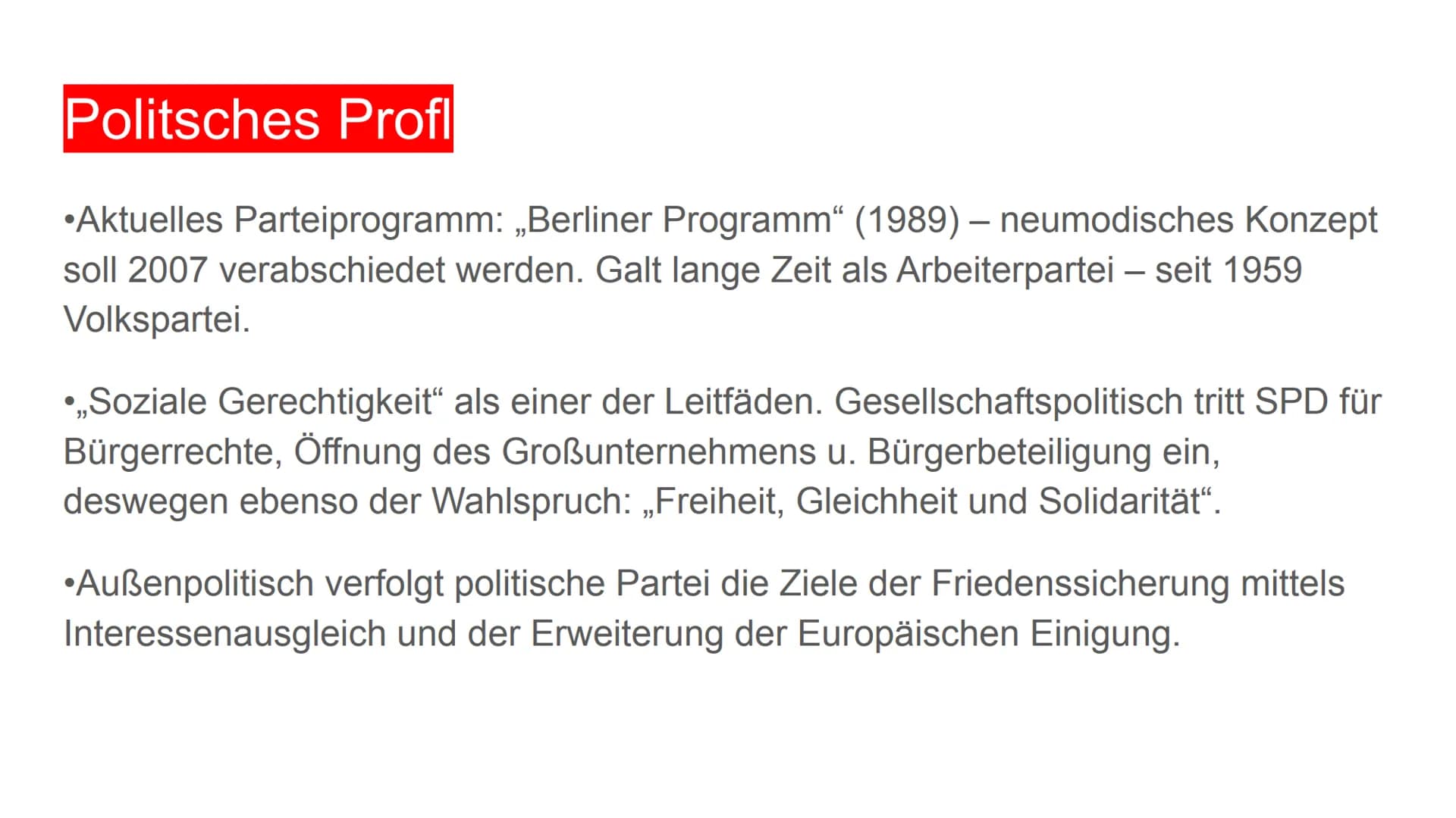 SPD Referat Powerpoint: Geschichte, Ziele, und Wahlprogramm der SPD