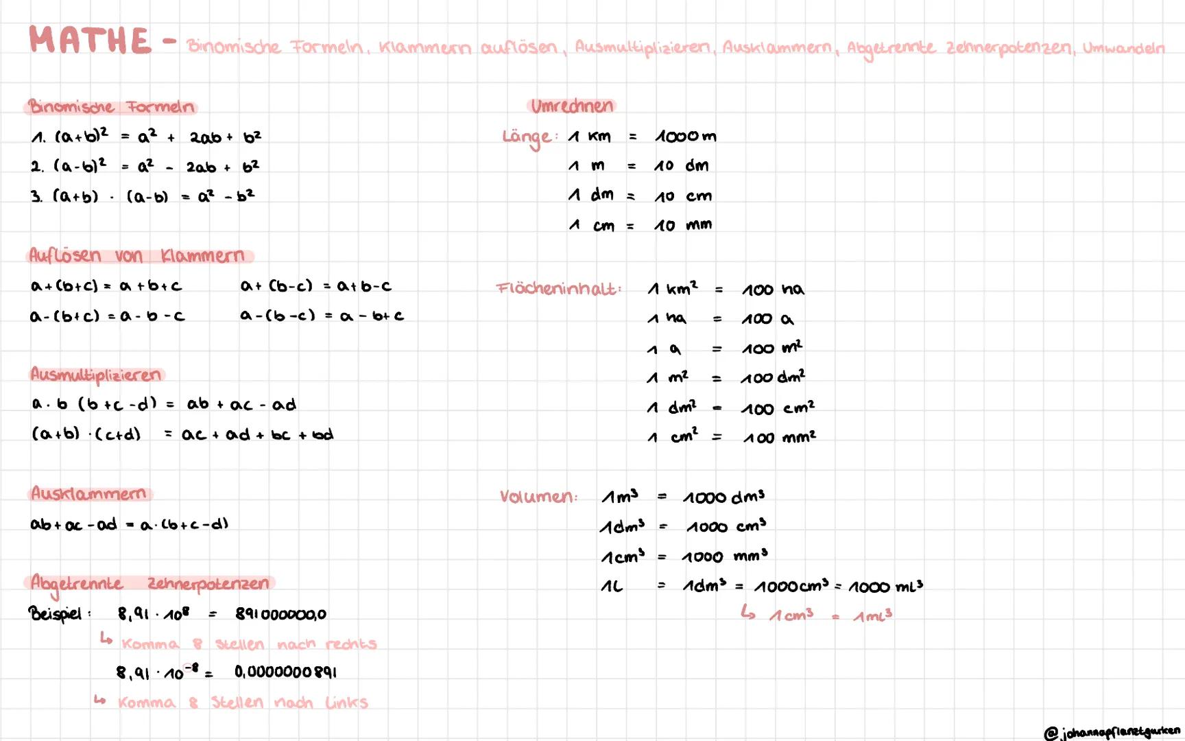 MATHE-Binomische Formeln, Klammern auflösen, Ausmultiplizieren. Ausklammern. Abgetrennte zehnerpotenzen, Umwandeln
Binomische Formeln
1. (a+