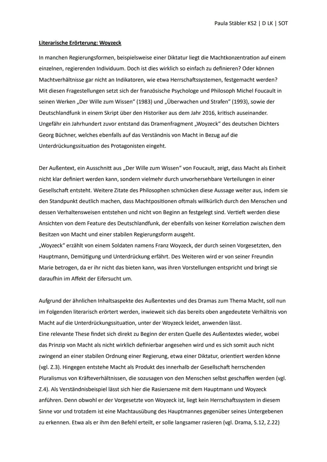 Literarische Erörterung - Woyzeck - Macht