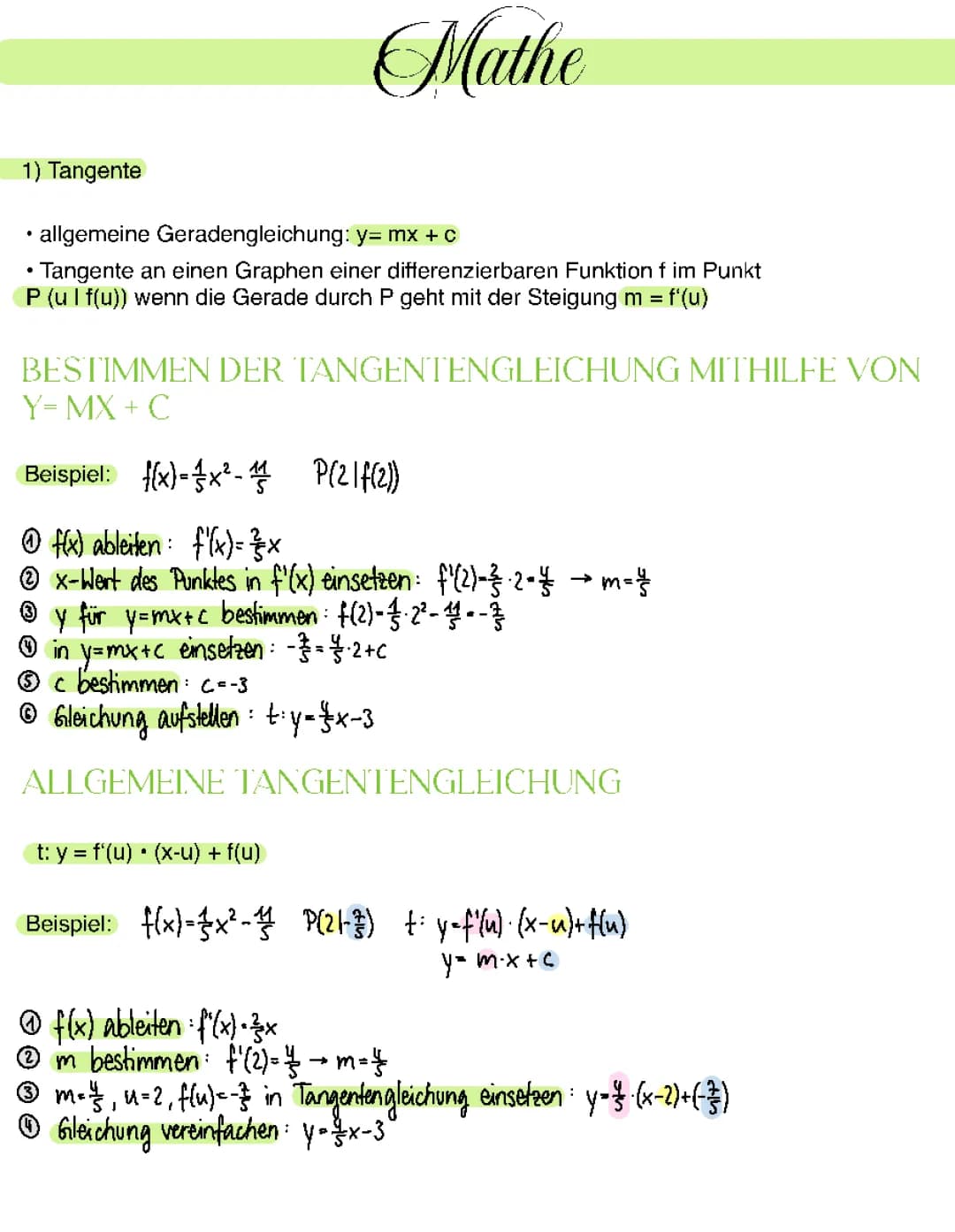 Tangente, Normale, Steigungswinkel 